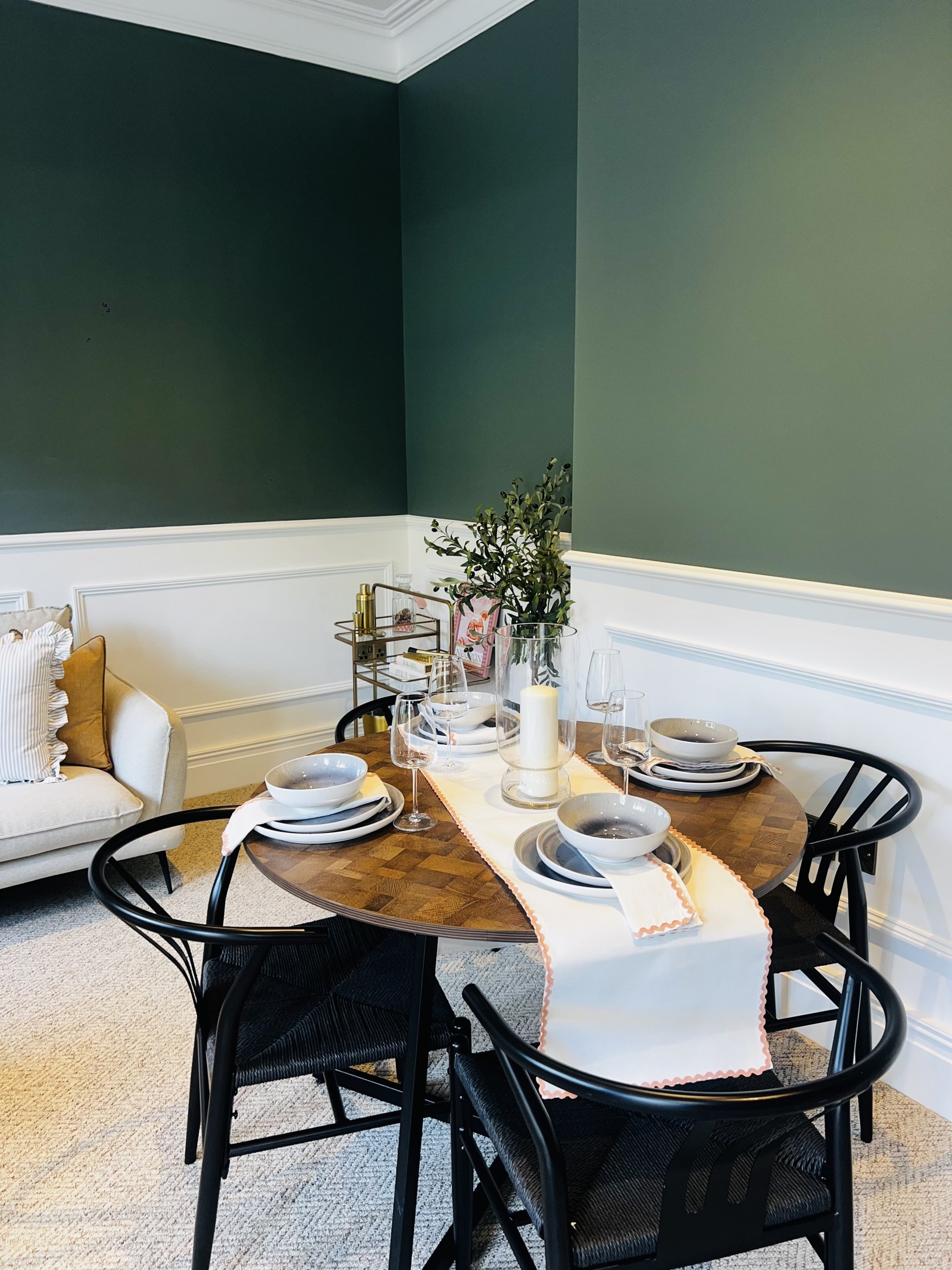 Dining area in the show apartment, listed building conversion in Alton, staged by Aire Interiors