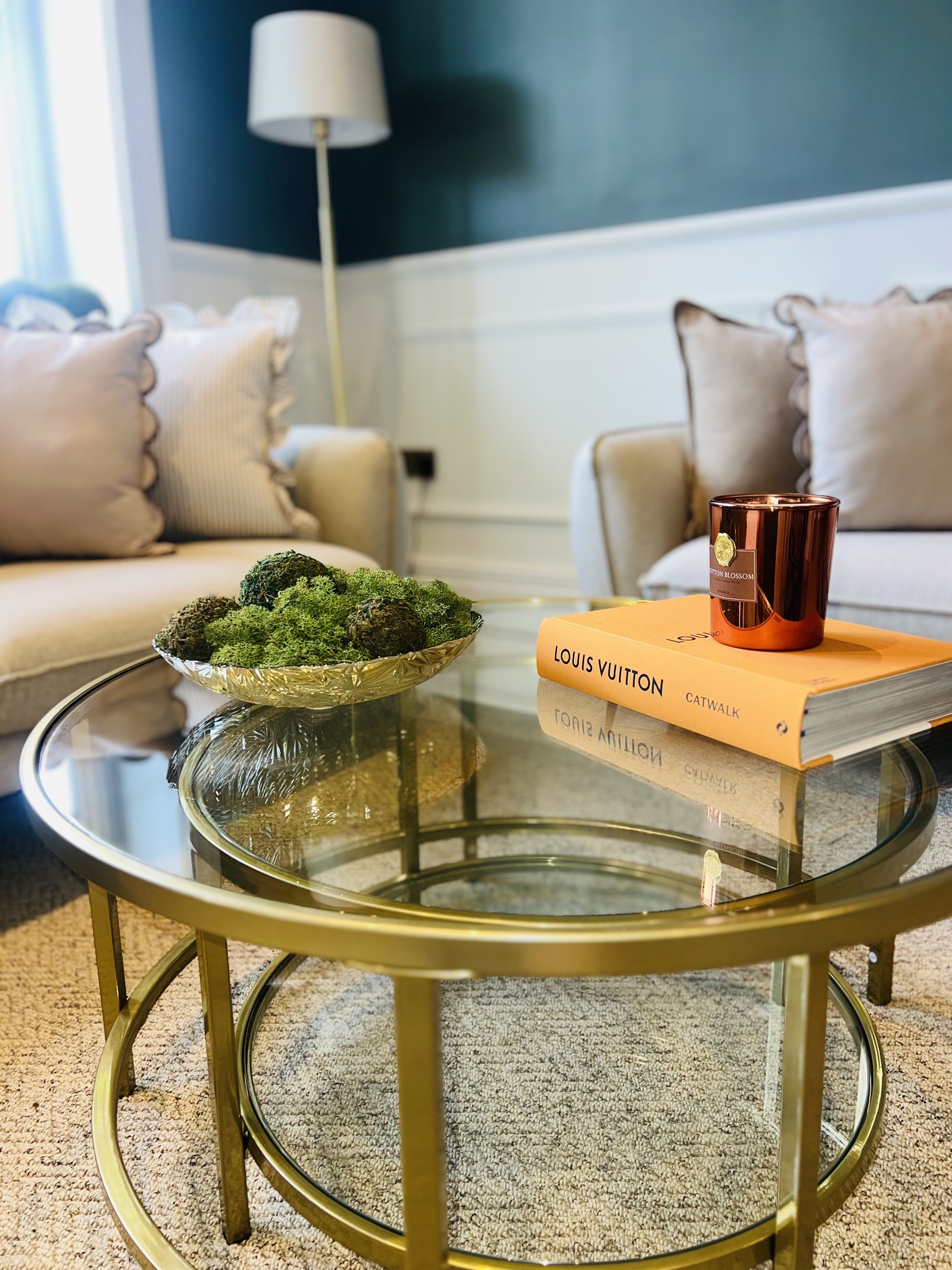 Styling detail on the coffee table in the show apartment living room, Alton, staged by Aire Interiors